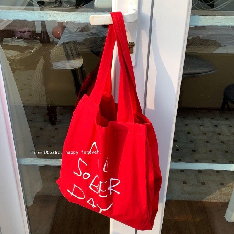 

Red Canvas Bag ~ Double-Layer Large Capacity Casual Easiest for Match Ins Shoulder Tote Bag Red