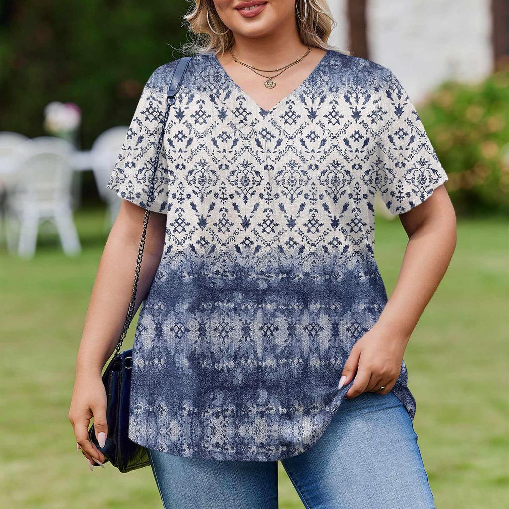 Modische Damen Übergröße Lässige Lockere Kurzarm Elegante V-Ausschnitt Bluse Für die Arbeit