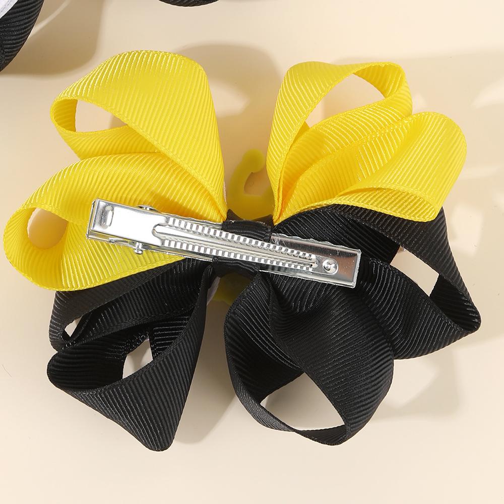 2Pcs Cartoon Bee Bow Hair Clips For Girls Cute Flower Print Color-Blocking Ribbon Hairpins Kids School Daily Trendy Accessories