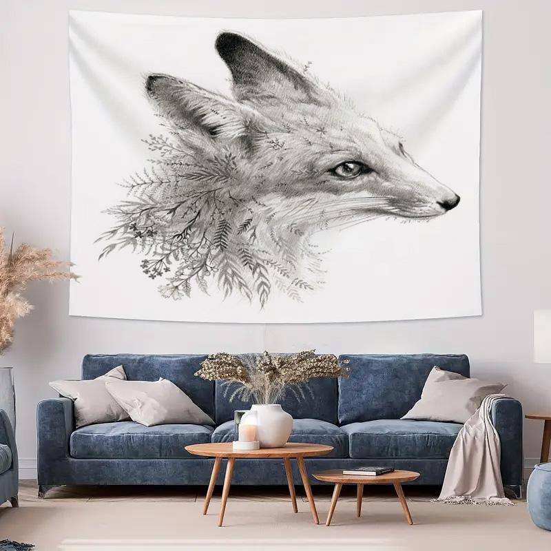 Botanical Fox Tapestry Wall Hanging Nature Forest Animal Home Decor Room Aesthetic Vintage Tapestry Dorm Wall Art Gift