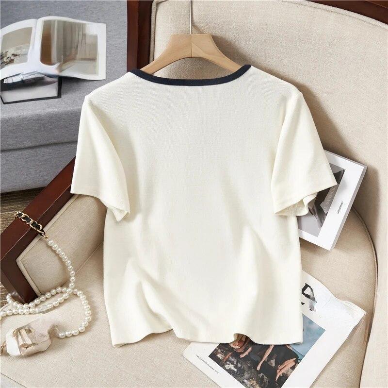 Harajuku lato miłość koszulki z haftem top kobiety duże rozmiary t-shirty na wszystkie mecze koreańska koszulka z krótkim rękawem na co dzień luźna koszulka prostota topy y2k