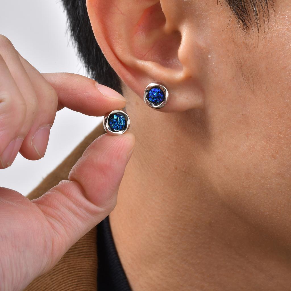 Orecchini a Clip Magnetici Vnox Senza Foratura, Cerchio Mobius con Zirconi Neri Blu Bianchi Orecchini per Donne Uomini, Regalo di Gioielli per Compleanno