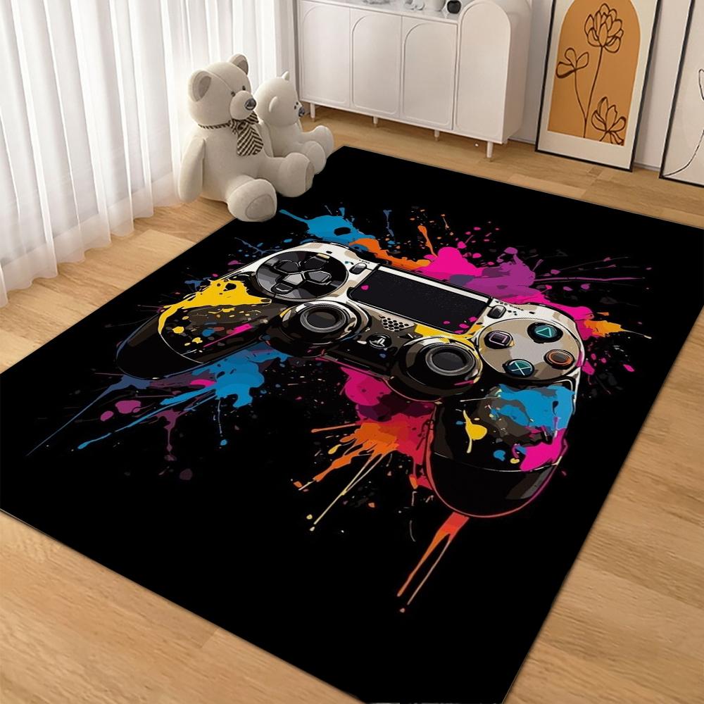 Gamepad Splash Art Indoor Rug Nonslip Durable Carpet For Boys Bedroom Gaming Room Home Decor Memorial Gift