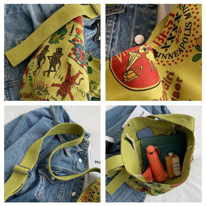 Retro velkokapacitní plátěná dámská taška Potisk Graffiti Literary Messenger Tašky Taška přes rameno Hot All-match Crossbody Taška