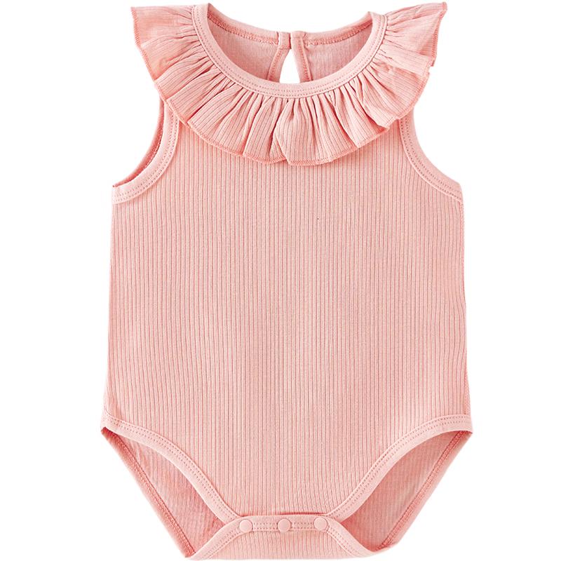 TONGTAI Baby Girl Sleeveless Modal Bodysuit with Lace Collar
