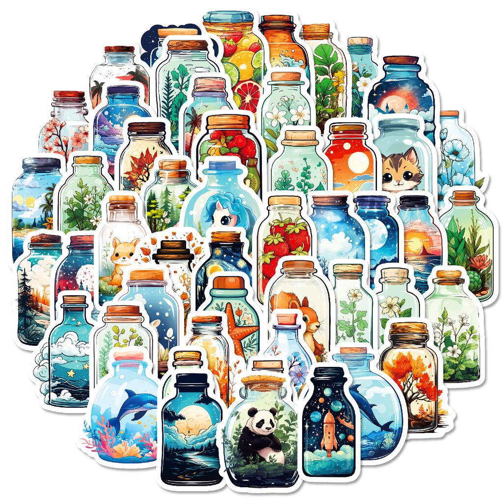 50PCS Calm Bottle Healing Stickers, Graffiti Journal & Luggage Decorative Stickers