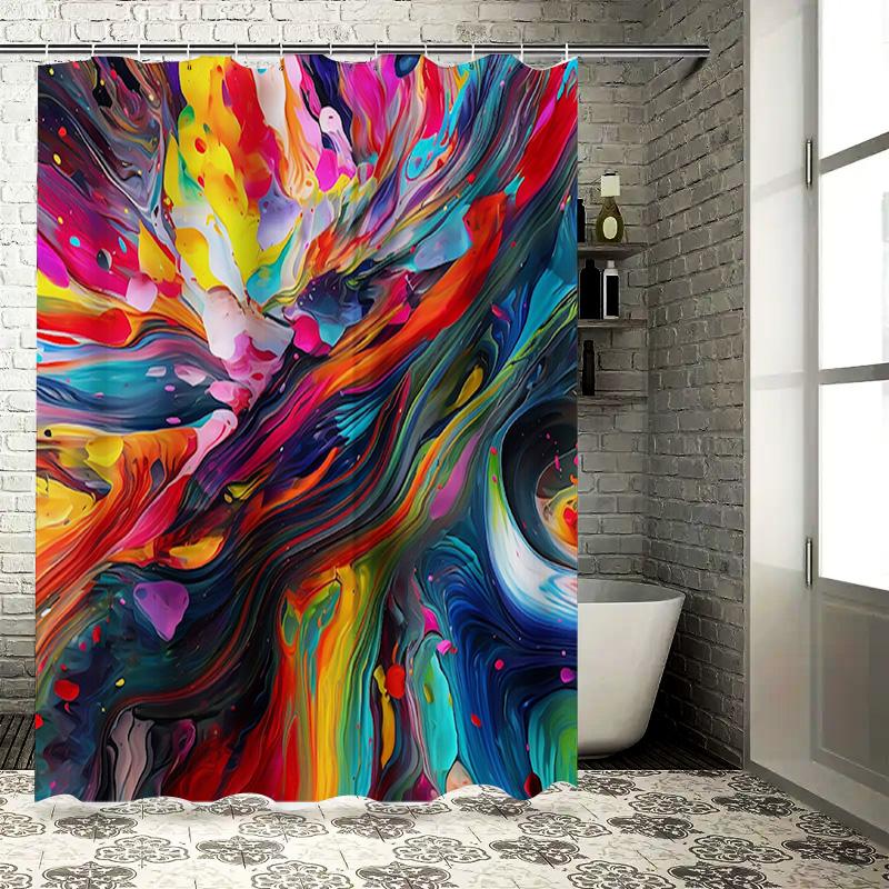 

Modern Bathroom Decor Shower CurtainVibrant Multicolored Fluid Art Print for Bathtub Window Perfect for Home Improvement Renovat 90x180cm