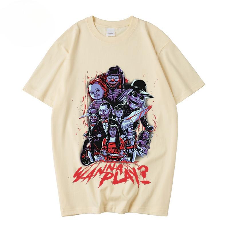 Men's High Street Chucky Collection T-shirt 100% Cotton Summer Short Sleeve Trendy Movie Print Tee Women
