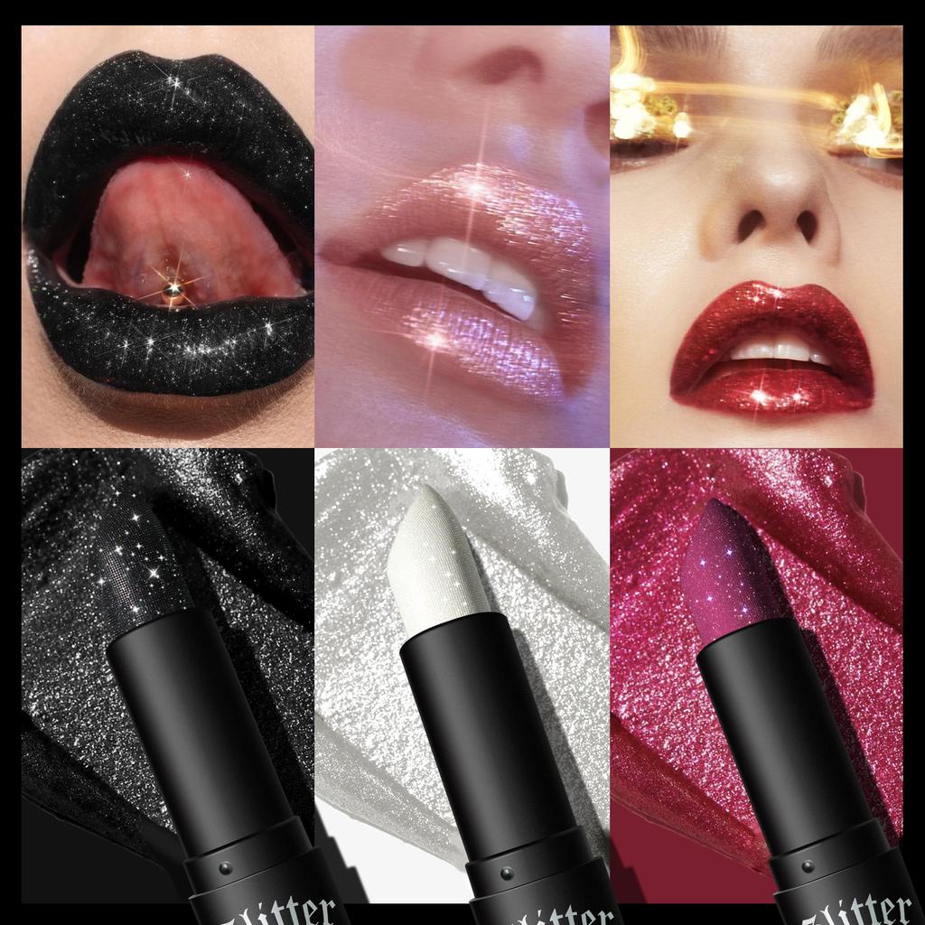 7colors Glitter Lipstick Transfer-resistant Long Lasting Diamond Pearlescent Metallic Lipstick Black Lipgloss Women Lips Makeup Cosmetic