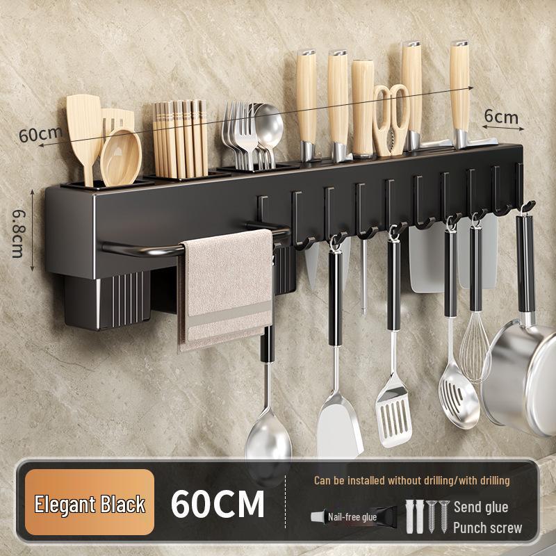 Modern No-Drill Wall-Mounted Kitchen Knife and Utensil Storage Rack