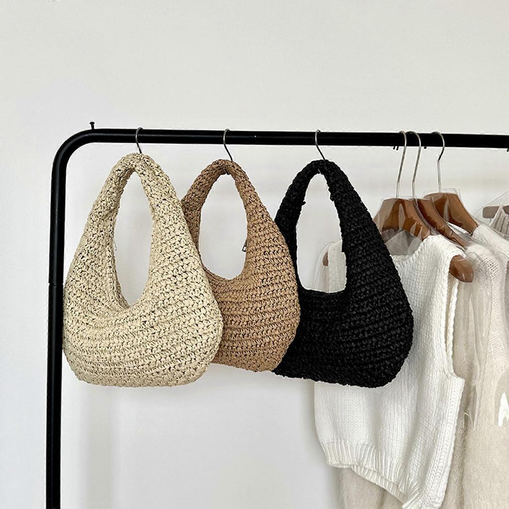 Practical Women's Raffia Top Handle Bags Casual Handbag Zippered Handbags for Summer Getaways and Daily Use  Beige