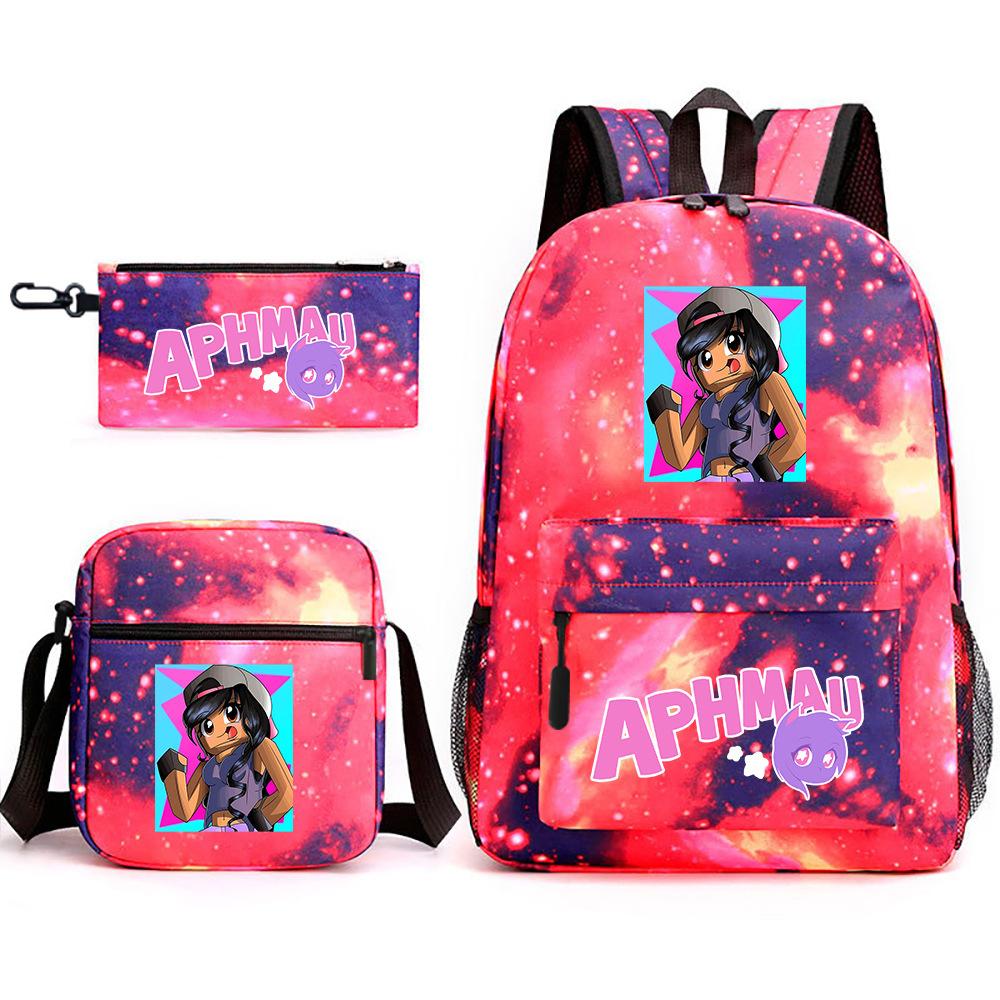 Spielwaren Aphmau Schultasche Cartoon Rucksack Federmäppchen Umhängetasche Dreiteiliges Set