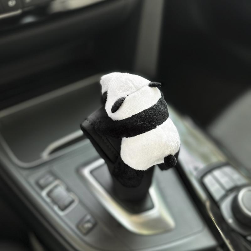 1pc Cute Cartoon Panda Car Gear Shift Cover Soft Plush Auto Shifter Hand Brake Case Toy Bear Car Accessories Interior Decoration