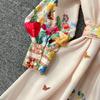 France Elegant Vintage Luxury Evening Dress Women Print  Button Long Party Dress Female Casual Chic Holiday Clothing