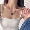 Heart Design Red Stone Hand Bone Shape Chain Women Men Necklace Ins Design Heart Charm Korean Chain Men Women Necklace