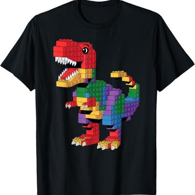 Master Builder Men Boys Kids Building Bricks Dinosaur T-Rex T-Shirt
