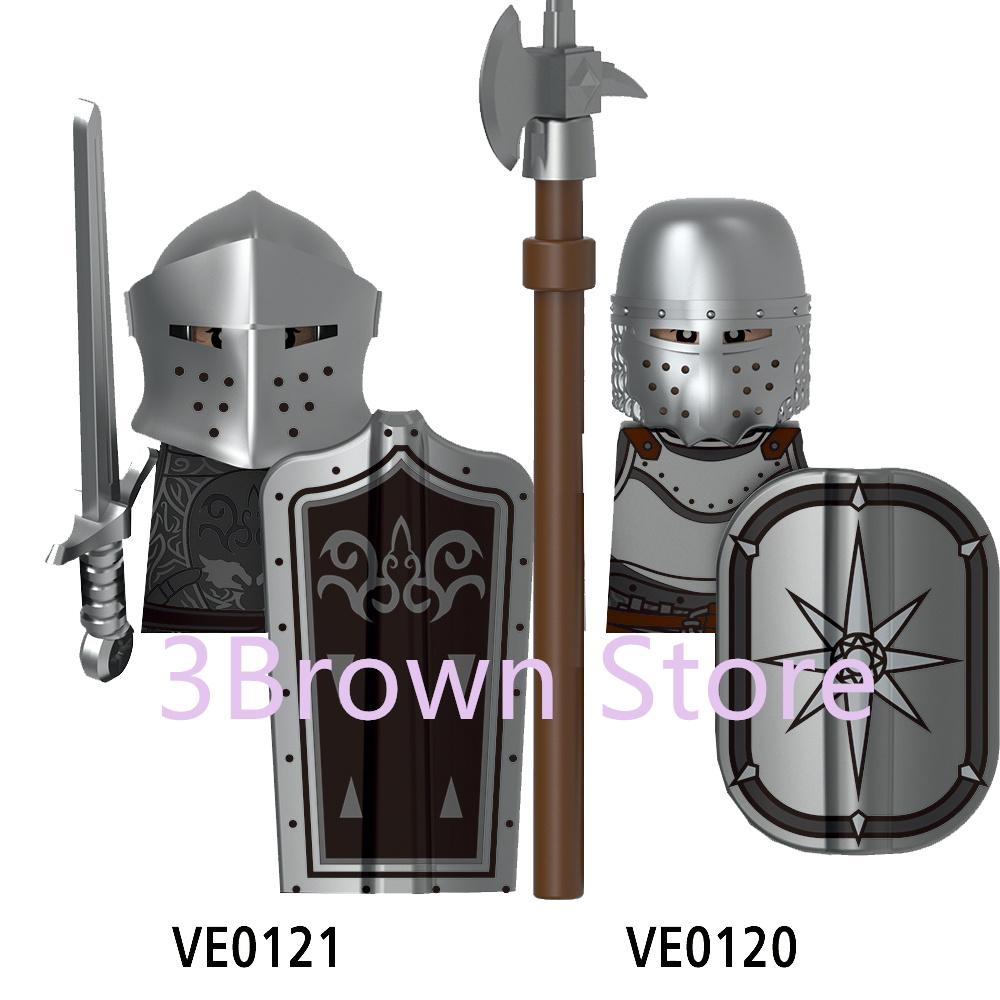 Medieval Building Blocks Accessories MOC Castles Dragon Knights Army Soldiers Warrior Helmets Shields Armors Axes Toy Gift S038