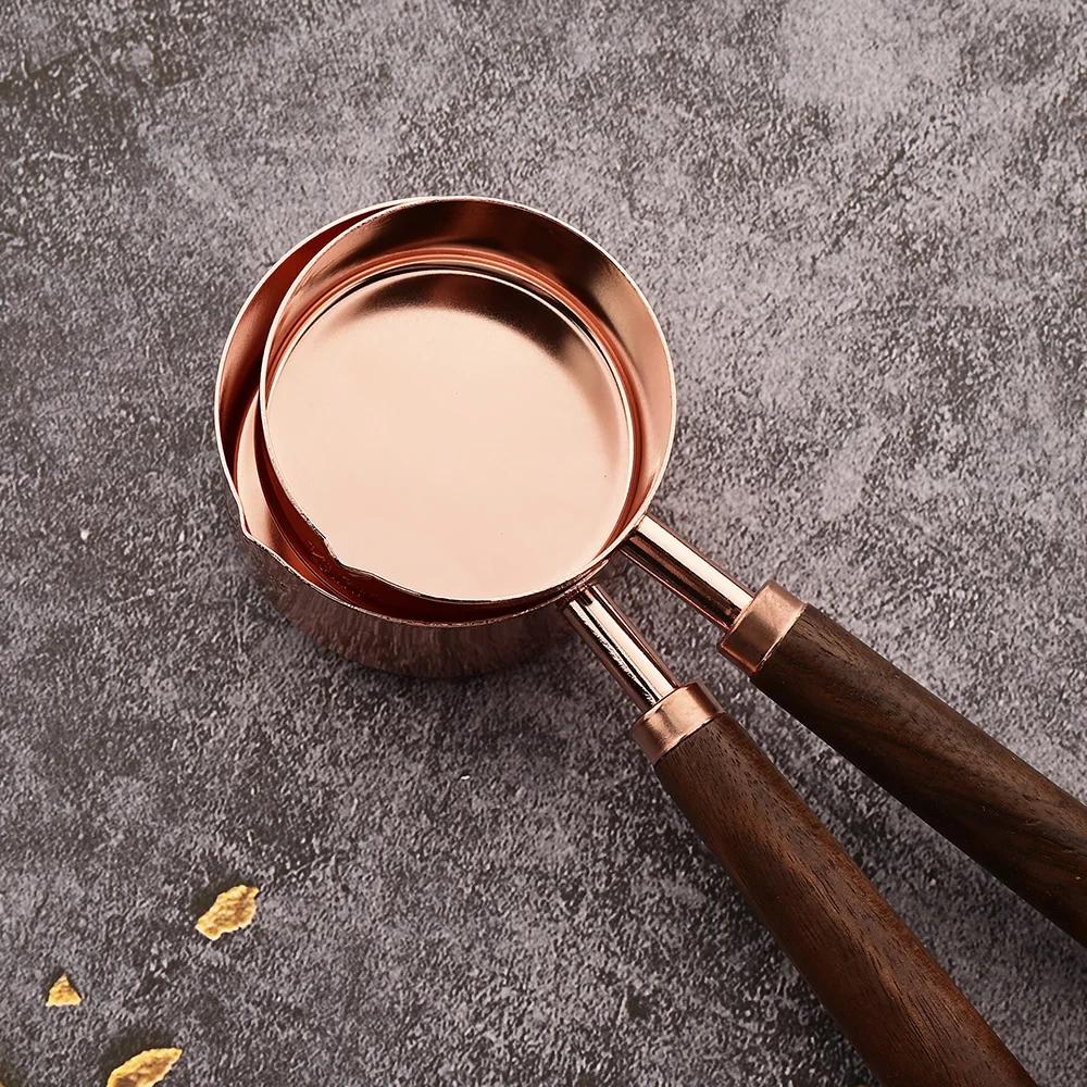Rose Wooden Handle Stainless Steel Measuring Cups Spoons Baking Tools Coffee Measuring Spoon Set Bartending Scale Accessories