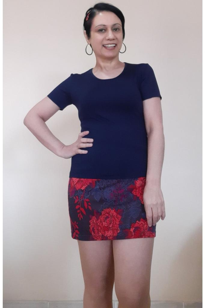 Women's Style Big Size T-Shirt Navy Blue Short Sleeve Combed Cotton Viscose Bady T-Shirt