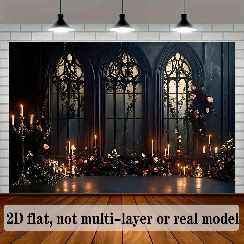 2D Flachbanner 1 Stück Gotisches Rundbogenfenster Kerzenlicht Hintergrund Dekoration Hintergrund Foto Requisite Polyester Banner Dekoration