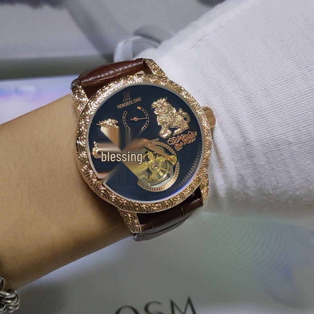 Mode Doppel-Qilin Tourbillon Großes Zifferblatt Herren Mechanische Armbanduhr