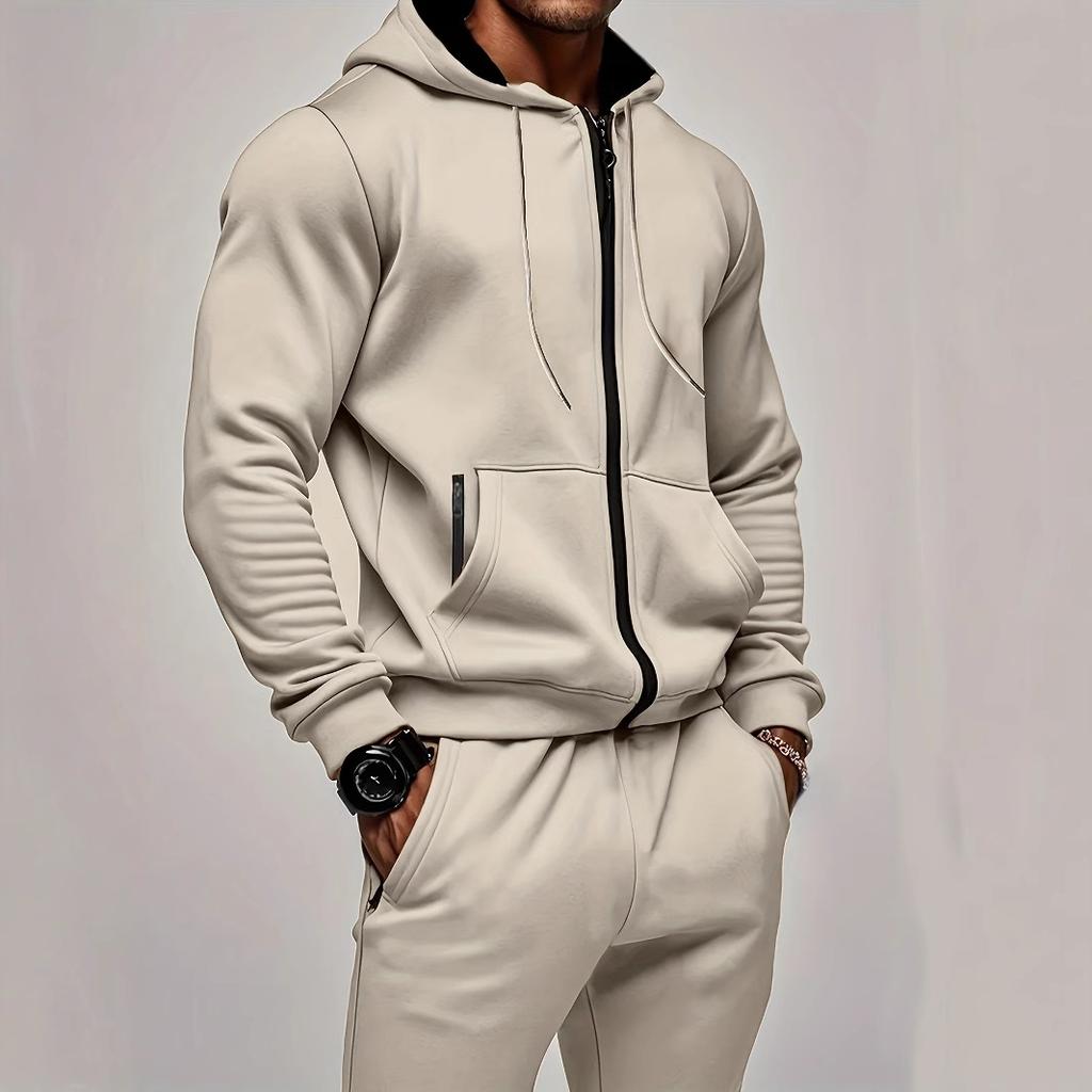 Men's Comfortable Fleece Hooded Sweatshirt Zipper Sports Suit Long Sleeved Sweatshirt Autumn and Winter Season