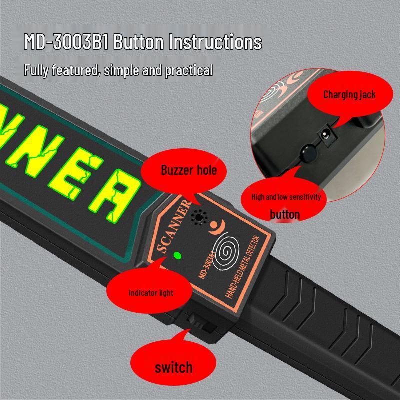 High Sensitivity Handheld Metal Detector Security Wand for Examination Rooms