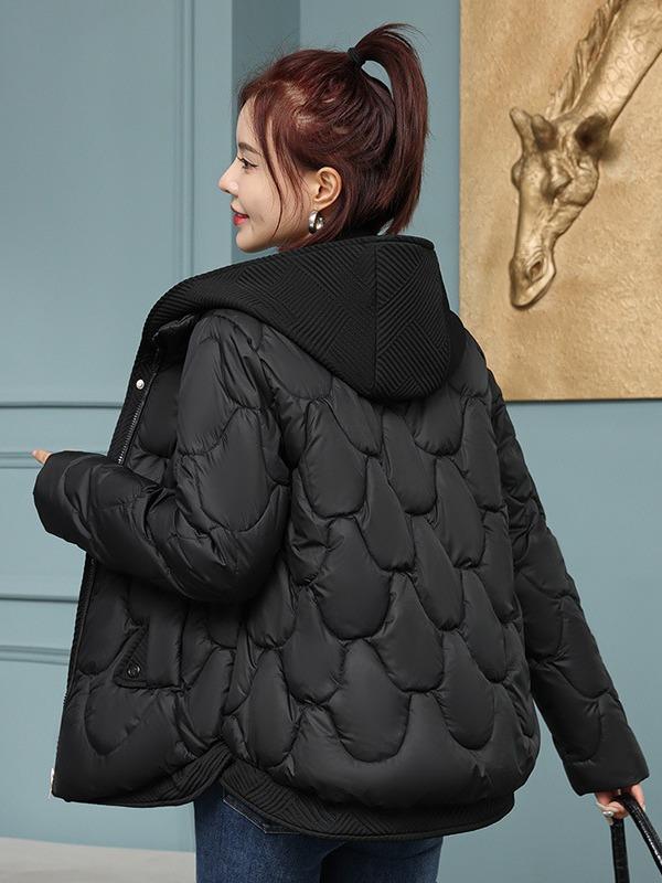Hooded fake two-piece set, down cotton clothes, women's new winter clothes, short corrugated padded jacket, short young models