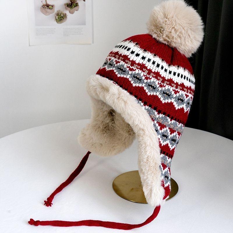 Women Winter Warm Knitted Hat Girl Kawaii Artificial Imitation Fur Plush Hat Outdoor Cycling Snow Skiing Hats