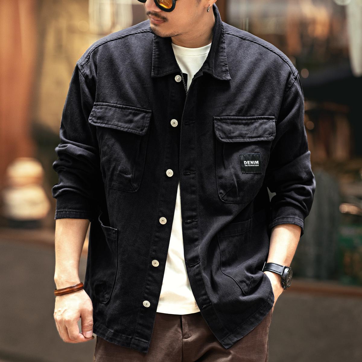 

Blue Deer American Heavy Retro Denim Jacket Men s Season Loose Casual Trendy Brand Hunting Tooling Jacket Men 4XL чёрный
