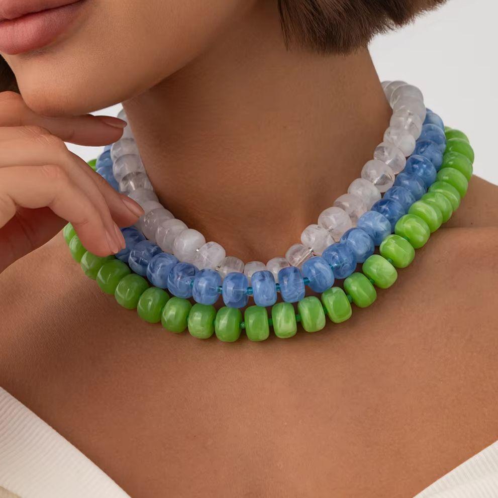 KunJoe 14 Colors Bohemian Trendy Casual Dopamine Resin Bead Necklace Charm Chunky Jewelry Suitable for Women Daily Vacation Wear