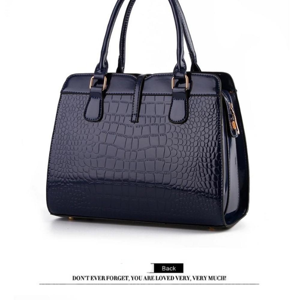Women's One Shoulder Bag Bright Leather Crocodile Texture PU Leather Portable Women's Bag One Shoulder Diagonal Large Capacity Women's Bag