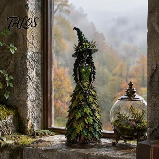 Halloween Party Table Decorations Autumn Witch Figurine, Desktop Decoration, Seasonal Resin Statue with Indoor Fall Home Accessories Leaf Gown