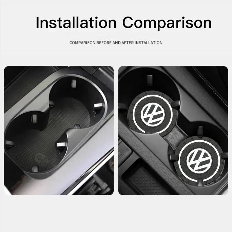 lmn1 Car Coaster Anti-Slip Water Cup Slot Pad Silica Gel pad For VW Scirocco Golf Amarok T5 Phaeton T-Cross Passat Polo Arteon Jetta