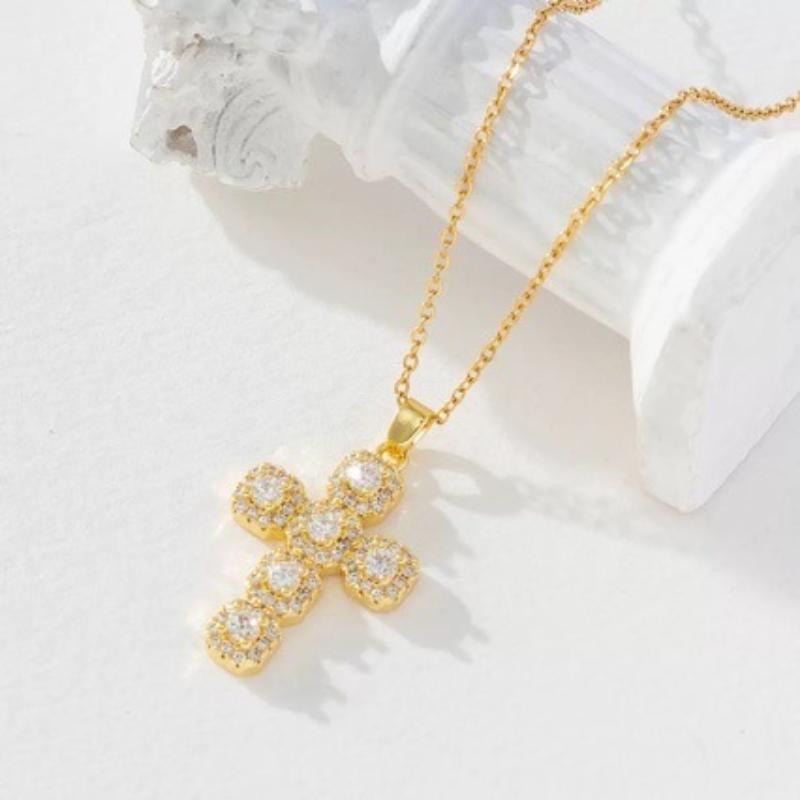 Роскошное колье-подвеска Крест Iced Out, Религиозный чокер с гало из кубического циркония, Хип-хоп украшение с символом веры, Подарок для женщин и мужчин серебряный