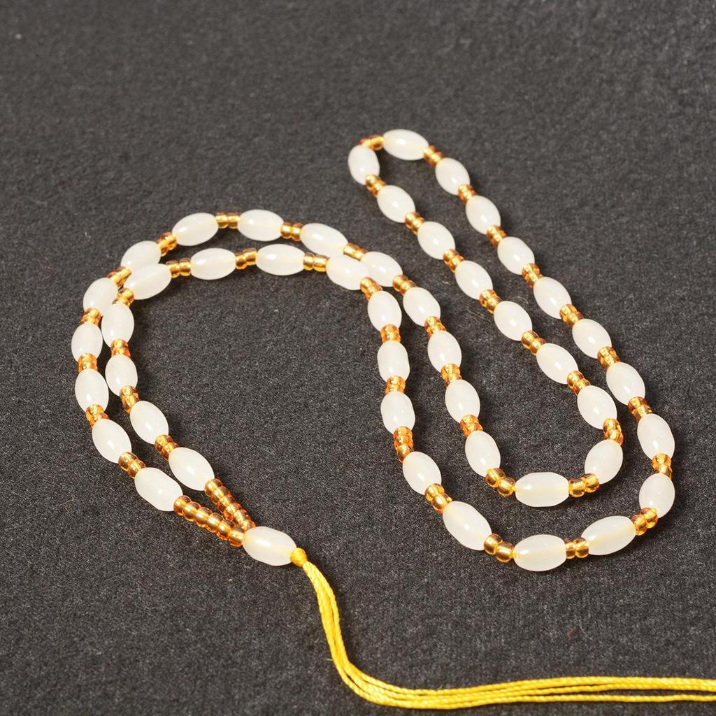 Handmade Woven Glass Beads Lanyard with Jade Guanyin Pendant