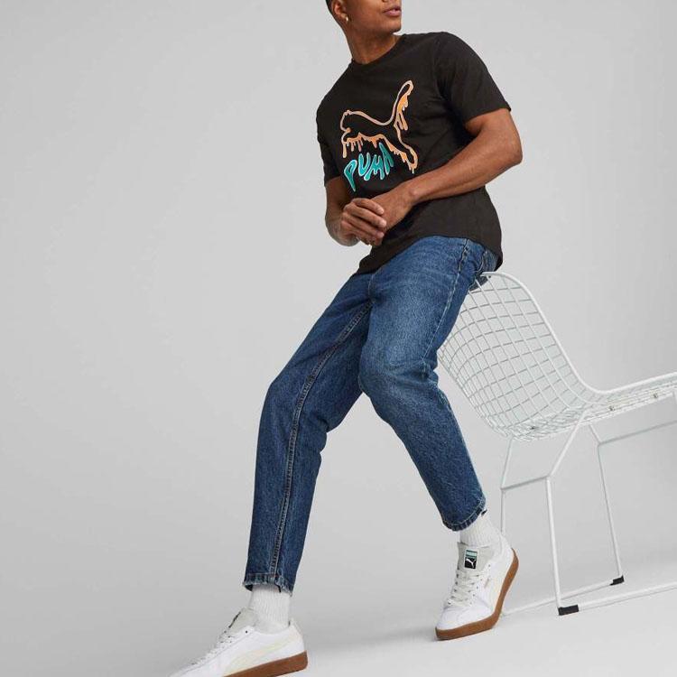 PUMA Logo Print Crew Neck Short Sleeve T-Shirt Men Tops Black 622554-01