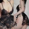 Sexy Nightgown Women Lace Side Slip Patchwork Slim Sling Sleepwear Satin Exotic Apparel Lingerie Sexy Dresses For Night Sex Set