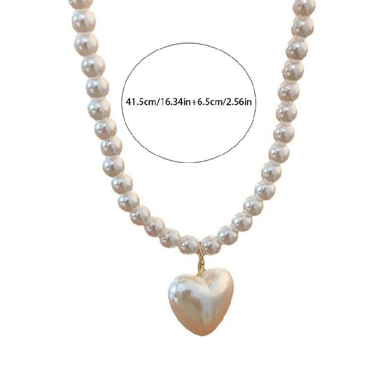 Elegant Faux Pearls Necklace Elegant  Lovely Heart Pendant Neckchain