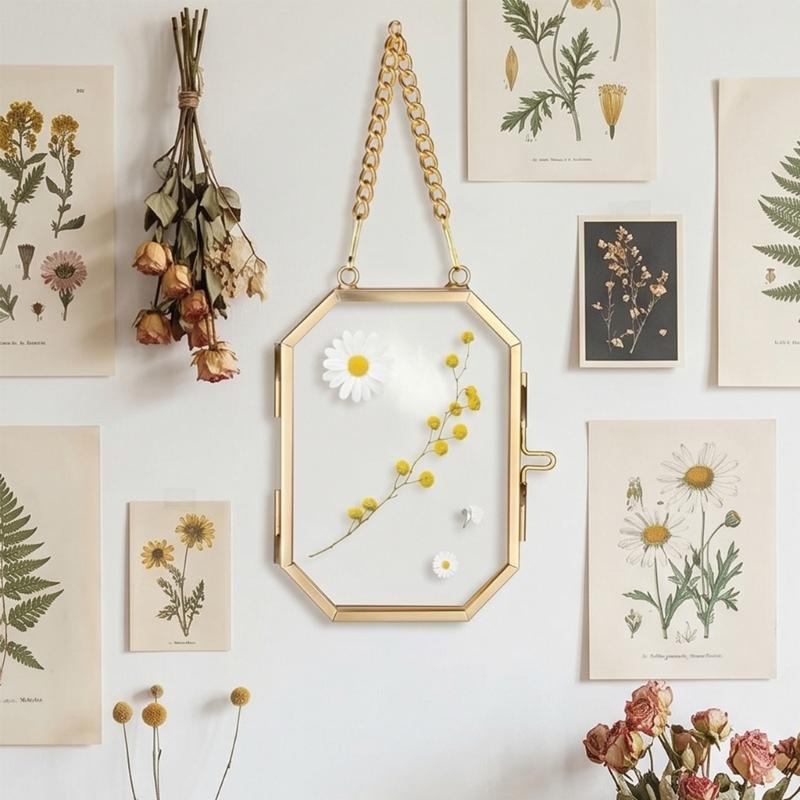 Glazen Ophanglijst Gouden Metalen Fotolijst Helder Glas Zwevend Frame Ophangbaar Werk Display Frame voor Gedroogd