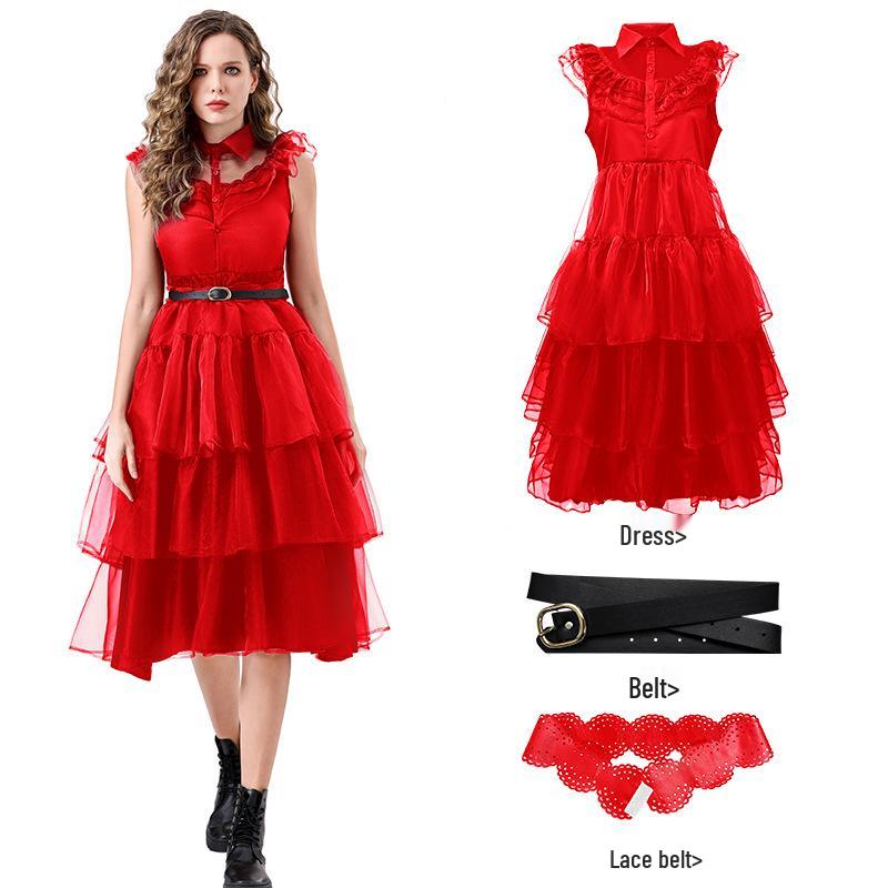 Adult Women's Wednesday Addams Cosplay Prom Dress - Black Halloween Costume