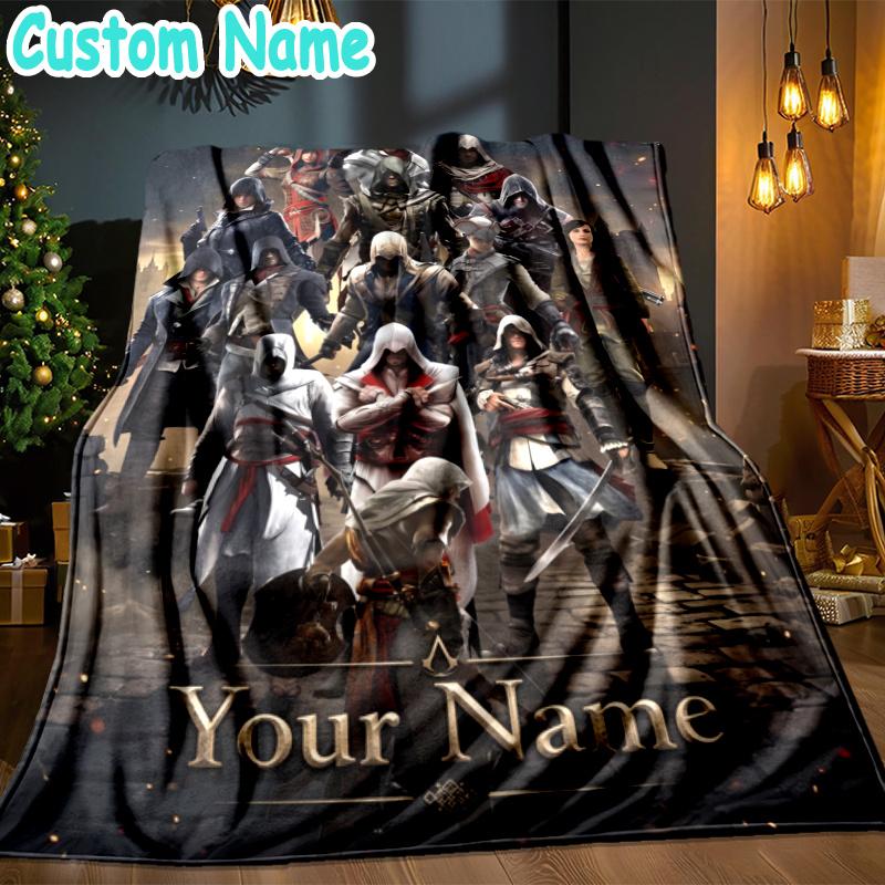 Custom Name Creed Game Throw Blanket - Perfect for Couch, Bed, Office, and outdoor Travel - Ideal Gift for Christmas & Holidays