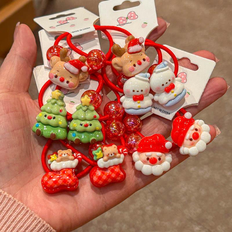 2 PCS Christmas Lovely Cartoon Girls Elastic Hair Bands Hair Accessories Children Hair Ties Baby Headwear