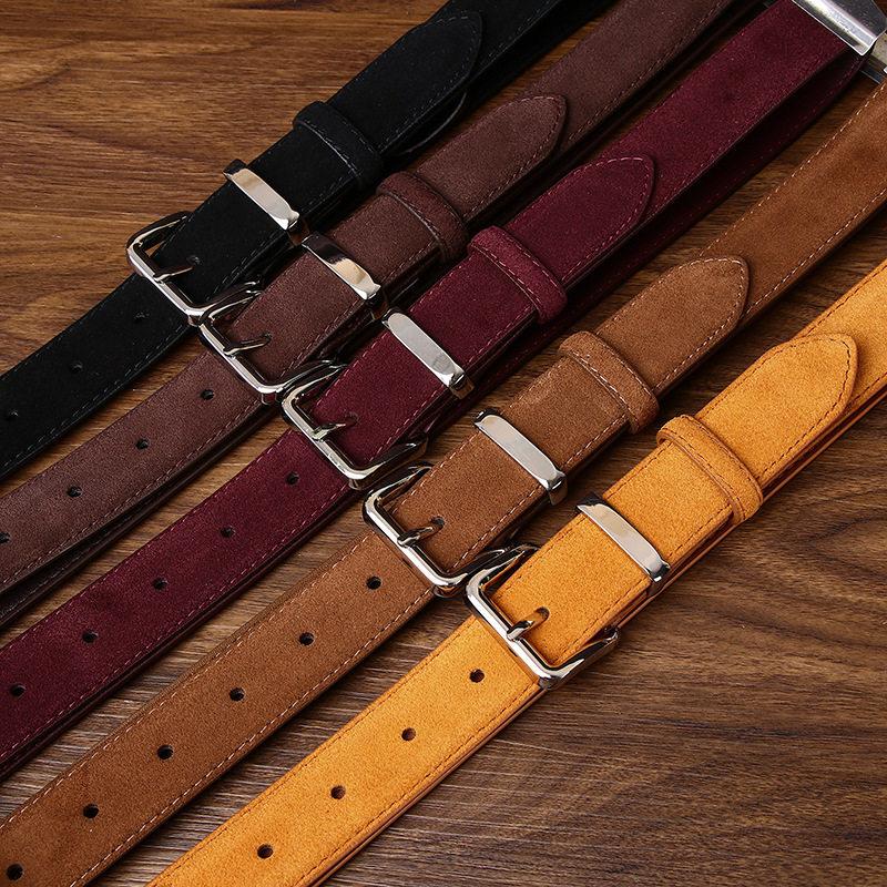 Vintage Suede Leather Belt for Women Genuine Cowhide Belts with Sliver Buckle Perfect for Jeans & Dresses Skinny Belt