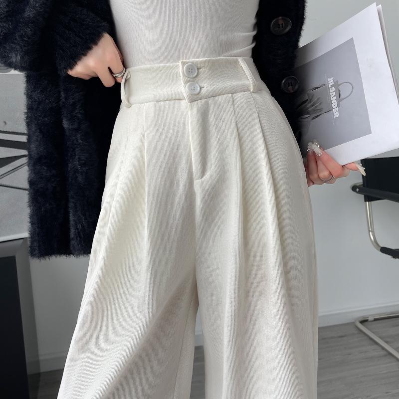 Women's Fleece-Lined Chenille Wide-Leg Pants: Tall, Draped, Casual Style for Spring & Autumn 2025
