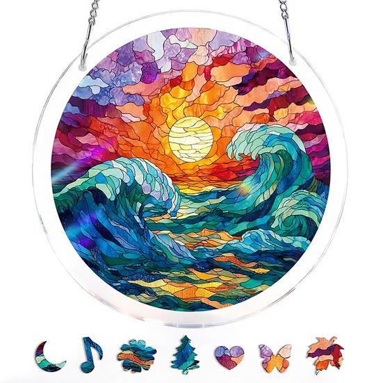 Window Hanging Ornament Suncatcher Puzzle Stained Glass Effect Decorative Light Shadow Art Piece for Balcony Window Decor Gift