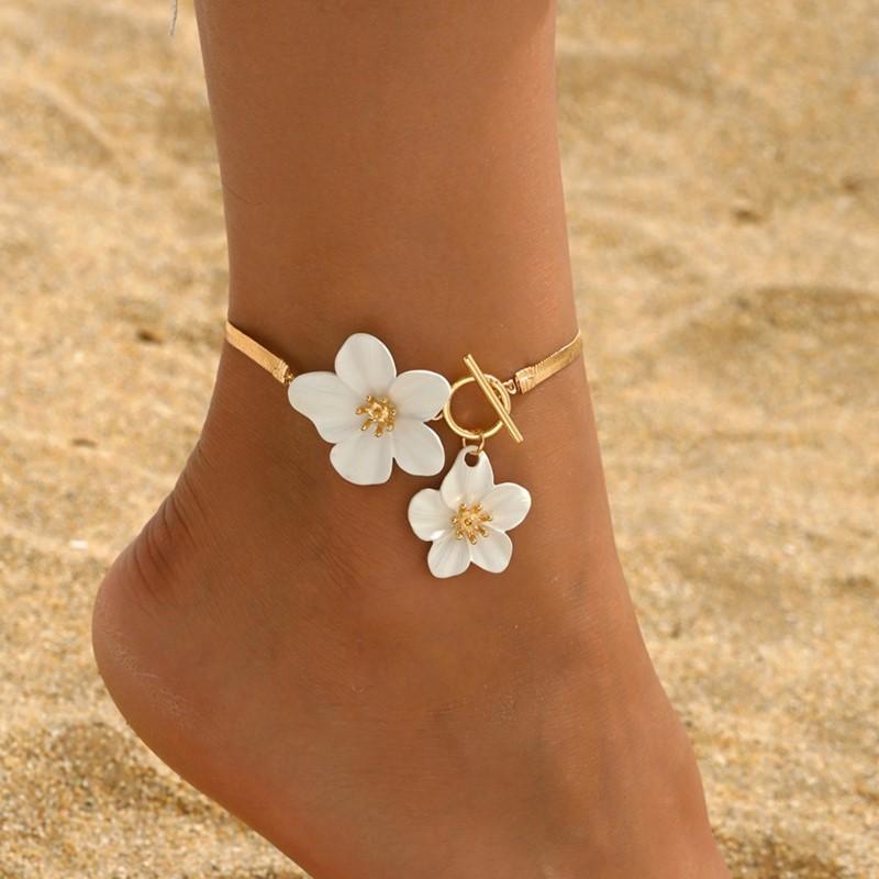 Vintage OT Clasp Chic Floral Pendant Anklet for Women Elegant Summer Hoilday Boho Chain Suit for Vocation Jewelry Gifts