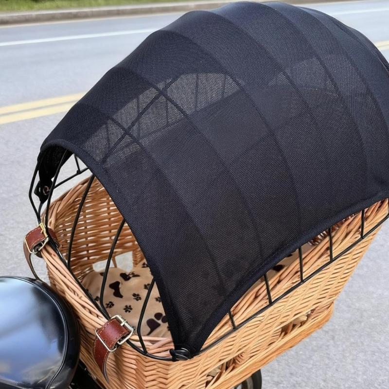 Dark Cloth Pet Bike Basket Cover, Corner Cord Shade Panel for Open Basket Travel and Quick Put-Away Between Pauses
