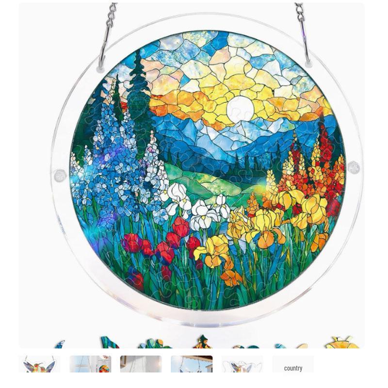 Acrylic Sun Catcher Puzzle Ornament - Window Hanging Decoration for Home Decor Flower and Grass