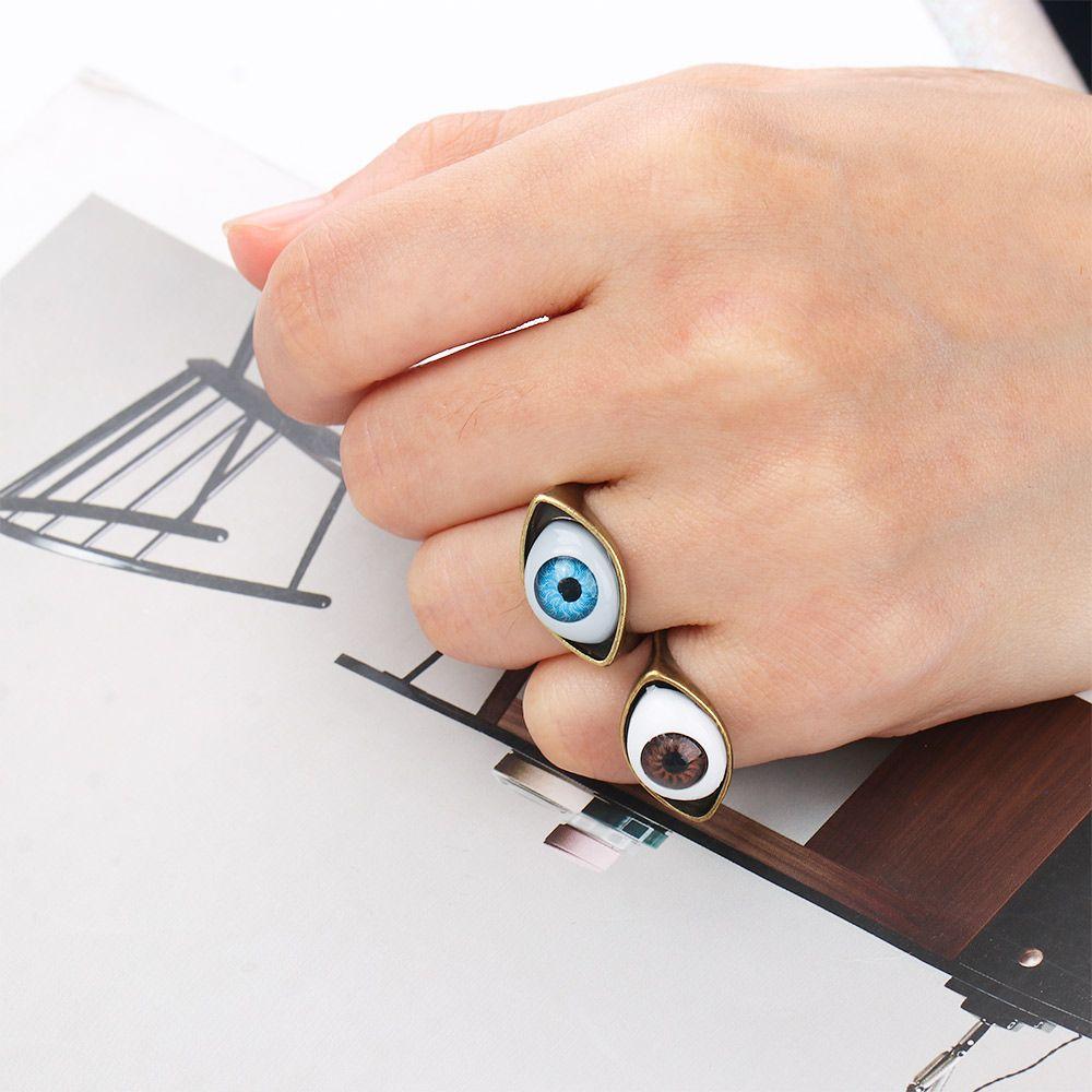 Retro New Punk Eye Rings Exaggerated Gothic Rings Fashion Eyes Rings for Men Women Jewelry Blue